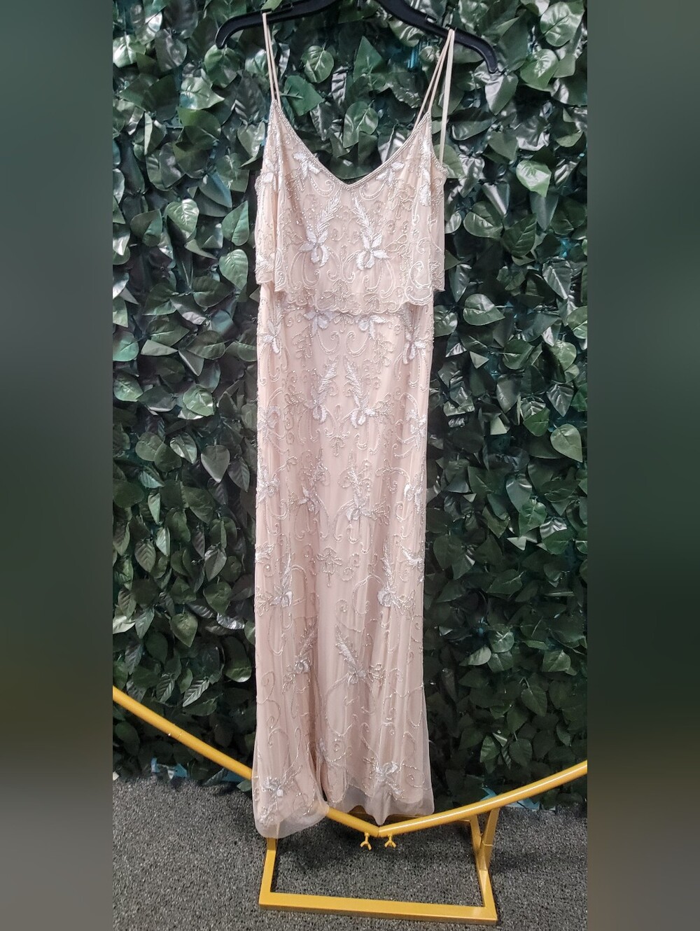 Beautiful Blush Beaded Maxi Dress MOB dress with Spaghetti Straps